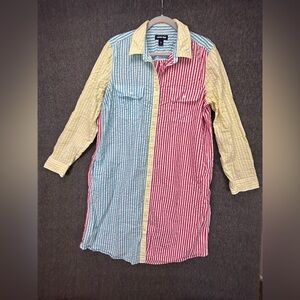Lands' End Shirt Dress Womens 18 Multicolor Seersucker Button Front Pockets